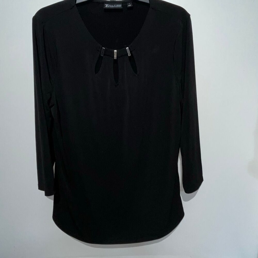 7th Avenue Design Studio NY & Co Women's Black Keyhole 3/4 Sleeve Blouse Large